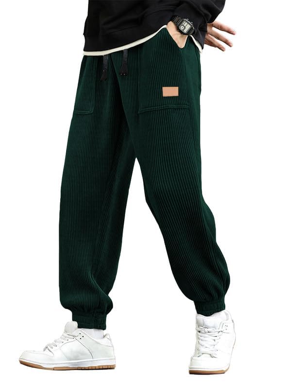 Luvella Mens Corduroy Drawstring Sweatpants Casual Joggers Relaxed Fit Pants