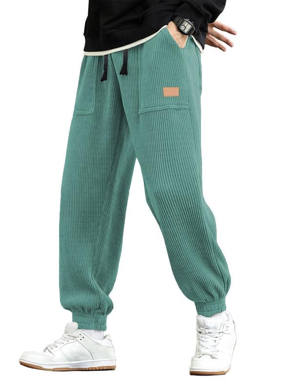 Luvella Mens Corduroy Drawstring Sweatpants Casual Joggers Relaxed Fit Pants