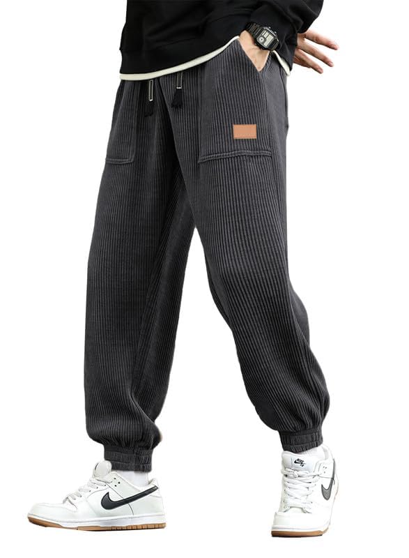 Luvella Mens Corduroy Drawstring Sweatpants Casual Joggers Relaxed Fit Pants