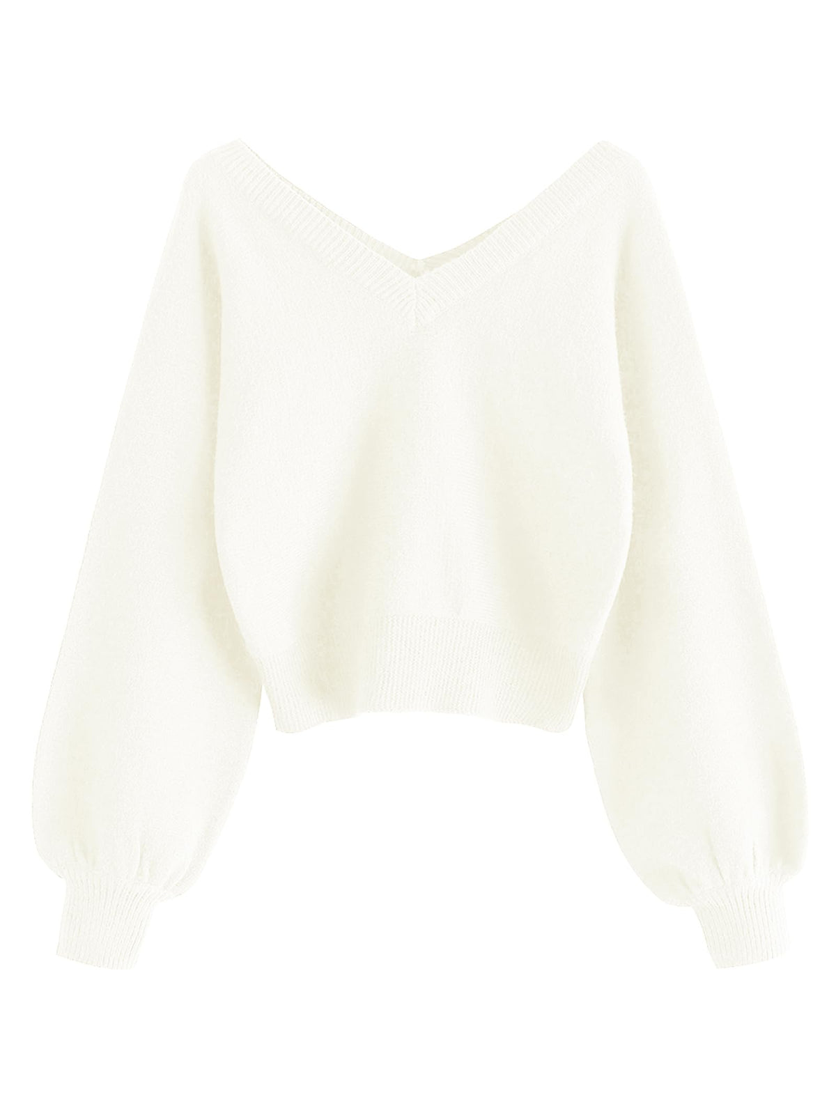 Luvella Women's Cropped Sweater V-Neck Long Sleeve Pullover Jumper Knit Top