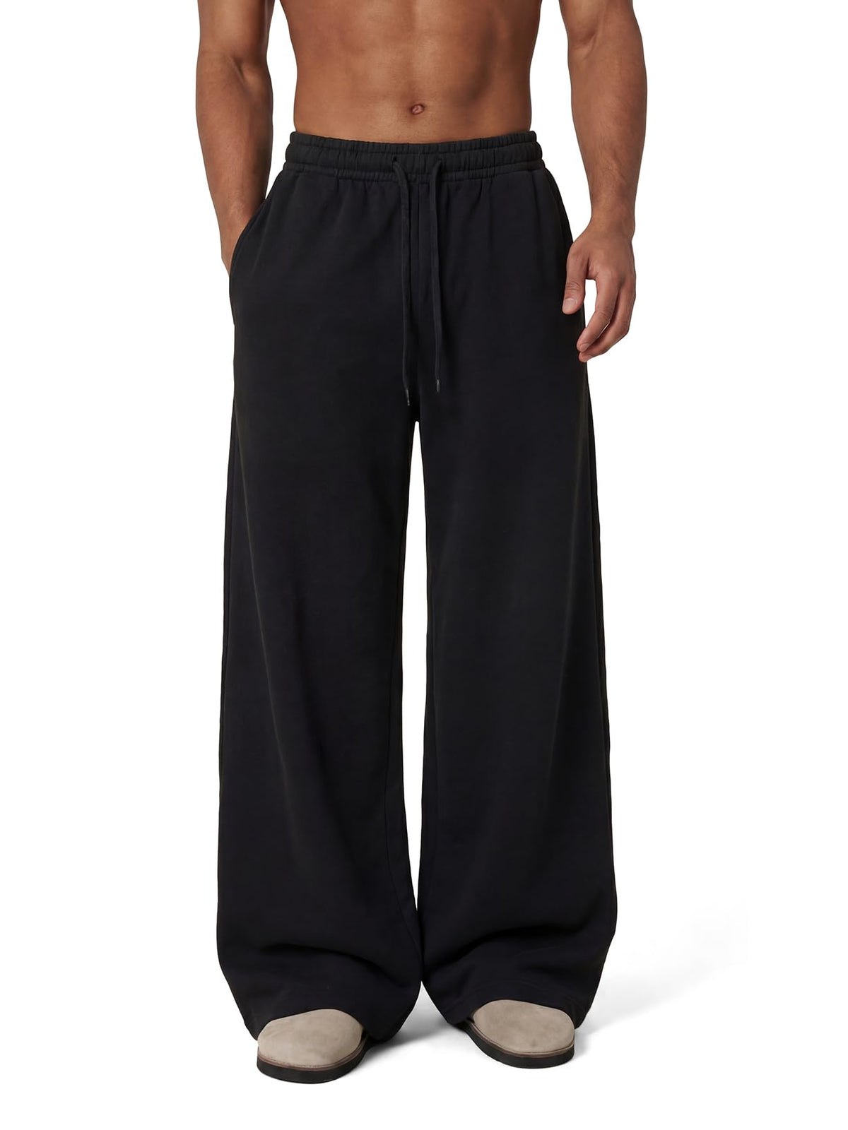 Luvella Mens Baggy Sweatpants Wide Leg Sweat Pants Uncuffed Loose Gym Y2K