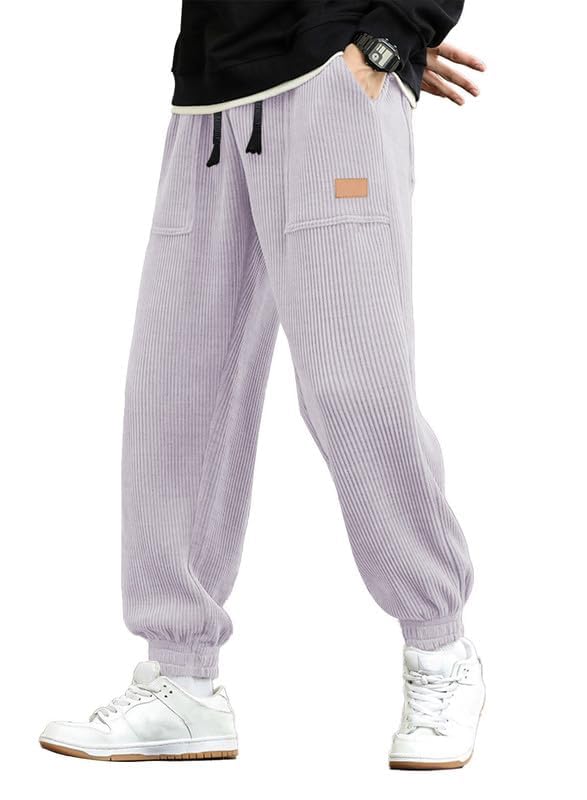 Luvella Mens Corduroy Drawstring Sweatpants Casual Joggers Relaxed Fit Pants