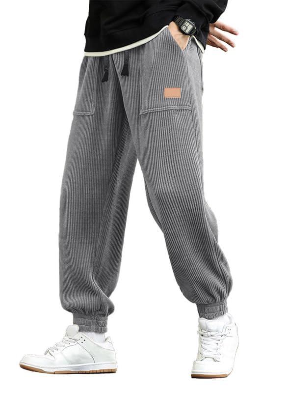 Luvella Mens Corduroy Drawstring Sweatpants Casual Joggers Relaxed Fit Pants