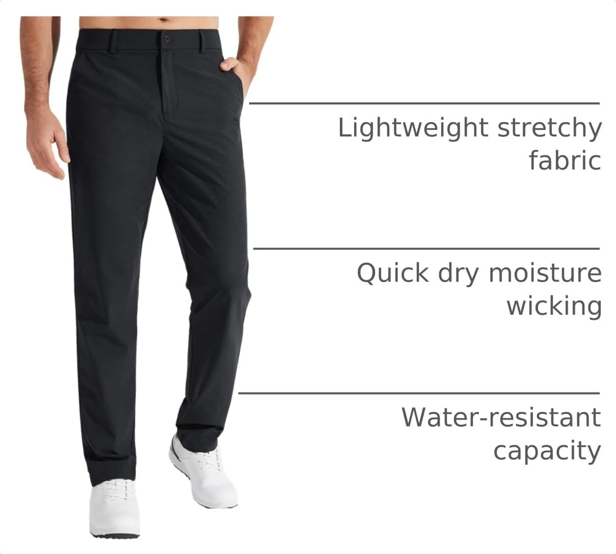 Luvella Mens Golf Pants Stretch Work Dress Pants 30"/32"/34" Quick Dry Lightweight Casual Comfy Trousers with Pockets