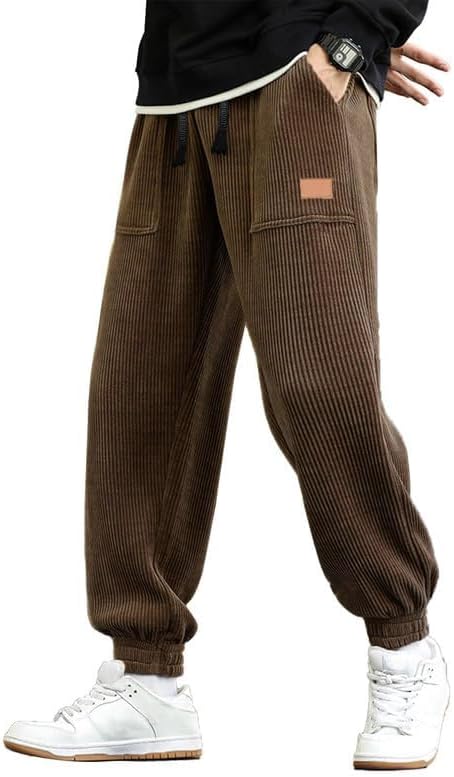 Luvella Mens Corduroy Drawstring Sweatpants Casual Joggers Relaxed Fit Pants