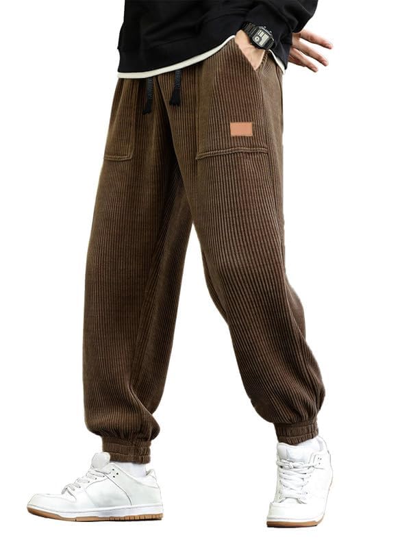 Luvella Mens Corduroy Drawstring Sweatpants Casual Joggers Relaxed Fit Pants