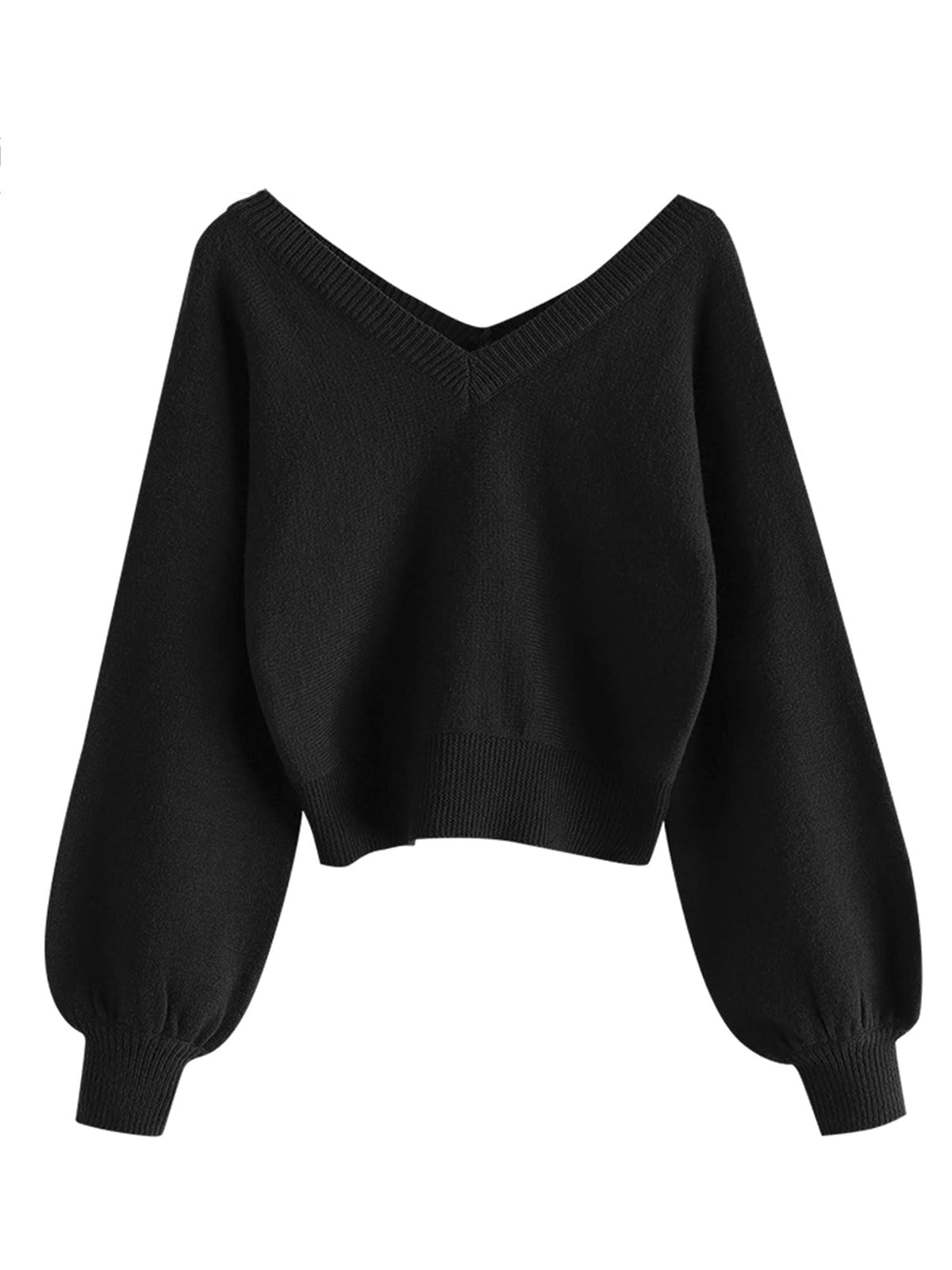 Luvella Women's Cropped Sweater V-Neck Long Sleeve Pullover Jumper Knit Top