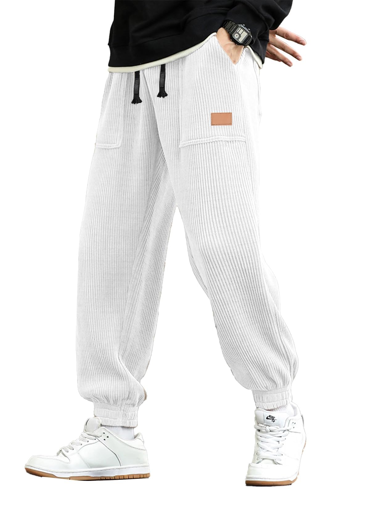 Luvella Mens Corduroy Drawstring Sweatpants Casual Joggers Relaxed Fit Pants