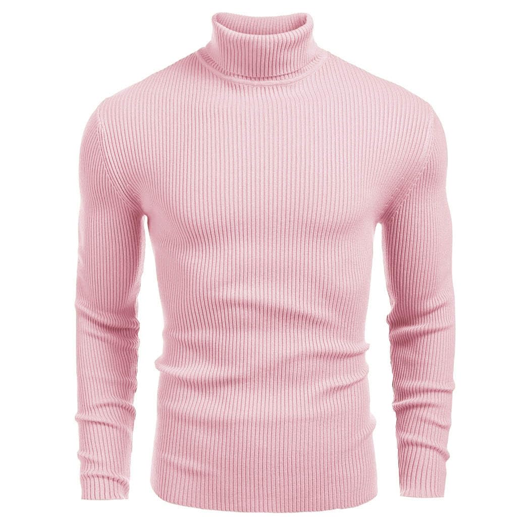 Luvella Mens Ribbed Slim Fit Knitted Pullover Casual Turtleneck Sweater