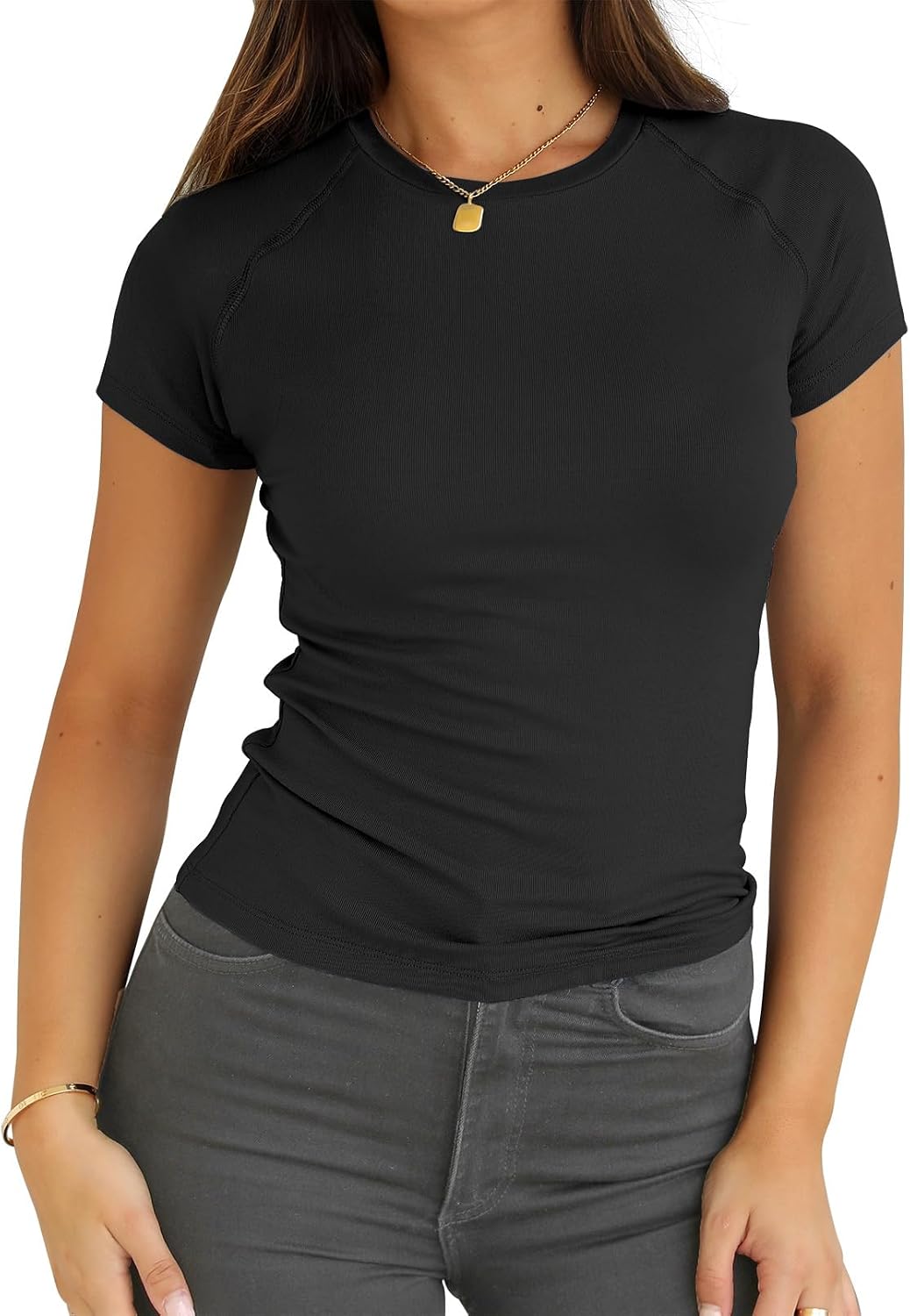 Luvella Women Casual Crewneck Raglan Sleeve Slim Fit T Shirts