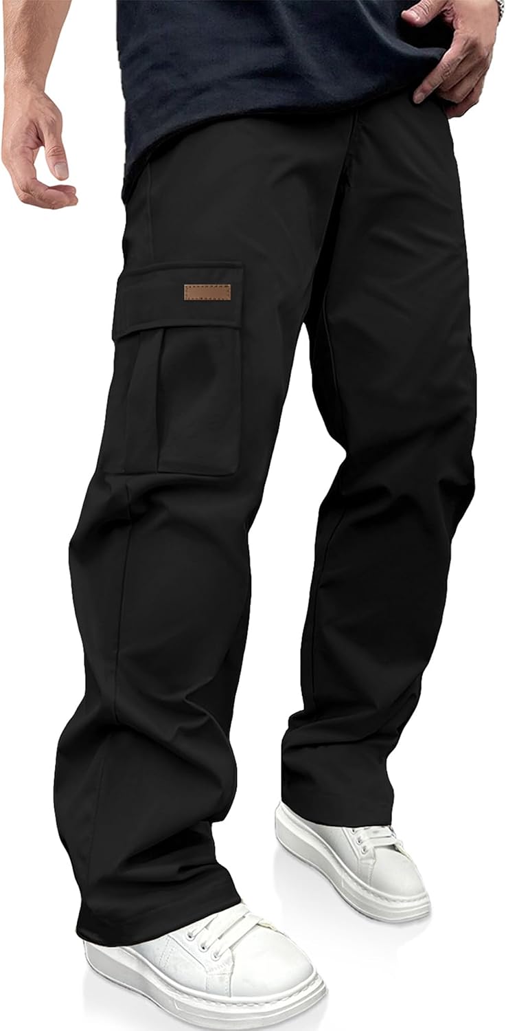 Luvella Mens Casual Cargo Pants Workout Hiking Sweatpants with Multi Pockets