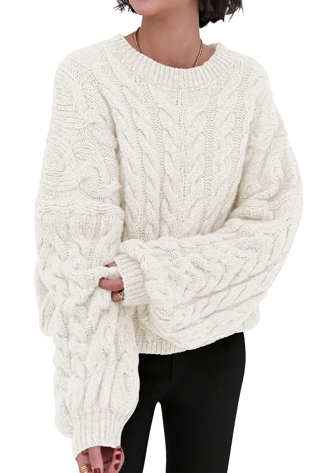 Luvella Womens Sweaters Fall Cable Knit Pullover Oversized Sweater