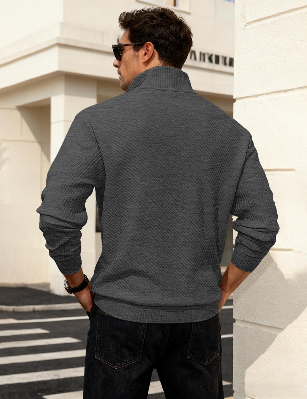 Luvella Mens Sweaters Pullover Sweater Casual Athletic Long Sleeve Quarter Zipper Stand Collar Sweatshirt