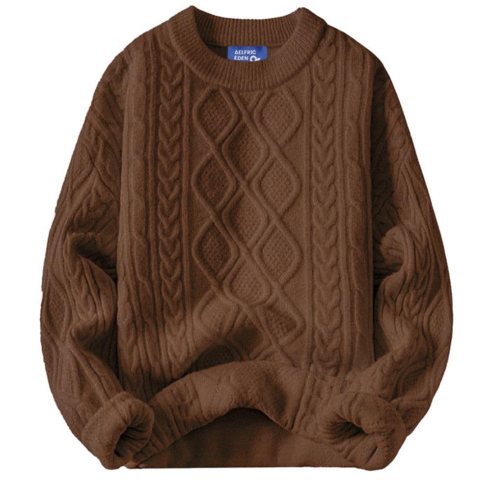 Luvella Oversized Sweater 90s Vintage Cable Knit Long Sleeve Women Heavy Crewneck Pullover