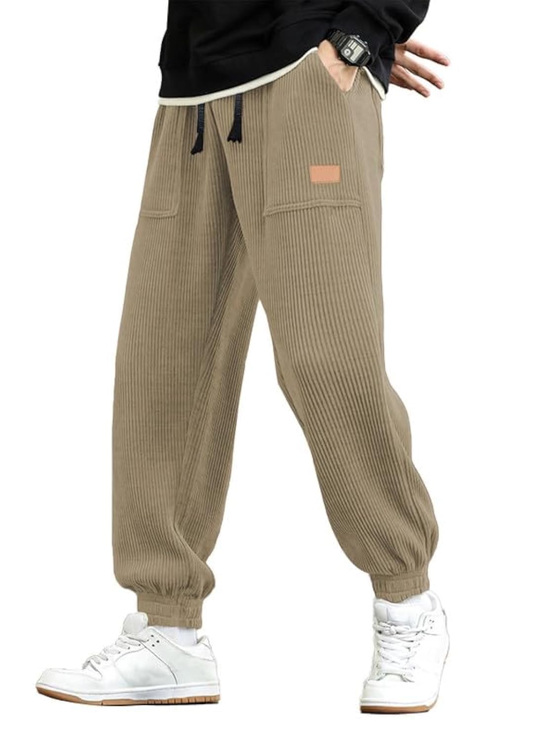 Luvella Mens Corduroy Drawstring Sweatpants Casual Joggers Relaxed Fit Pants