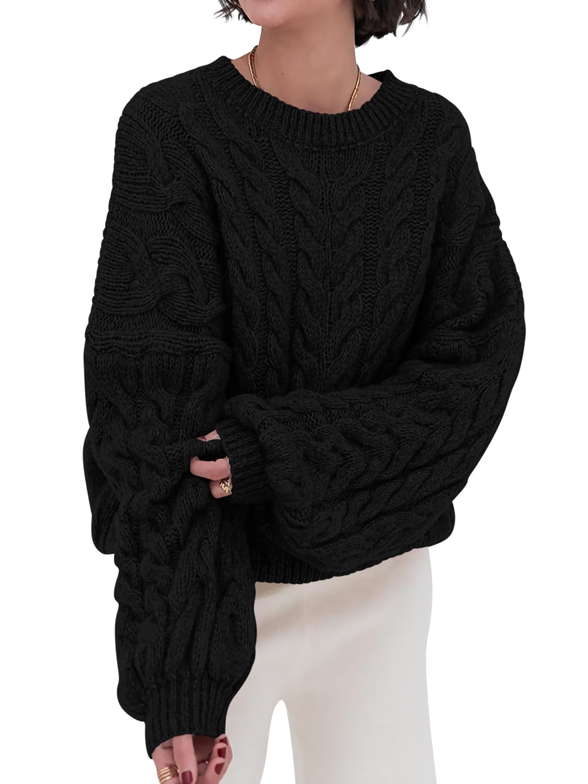 Luvella Womens Sweaters Fall Cable Knit Pullover Oversized Sweater