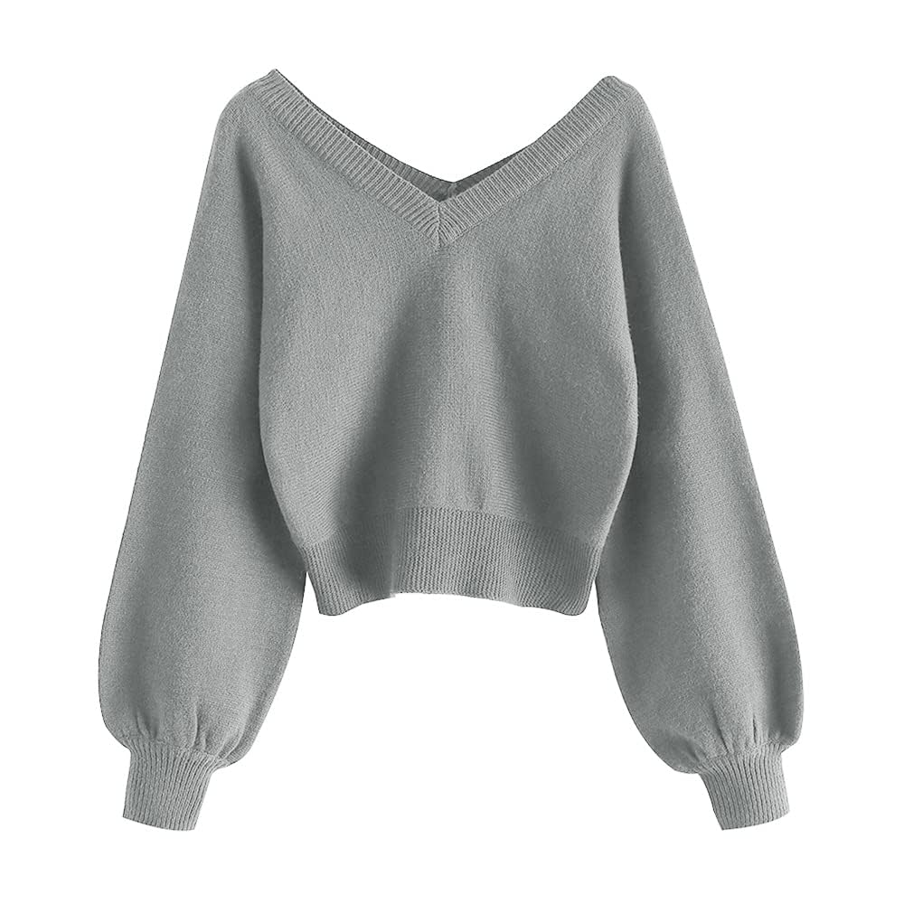 Luvella Women's Cropped Sweater V-Neck Long Sleeve Pullover Jumper Knit Top