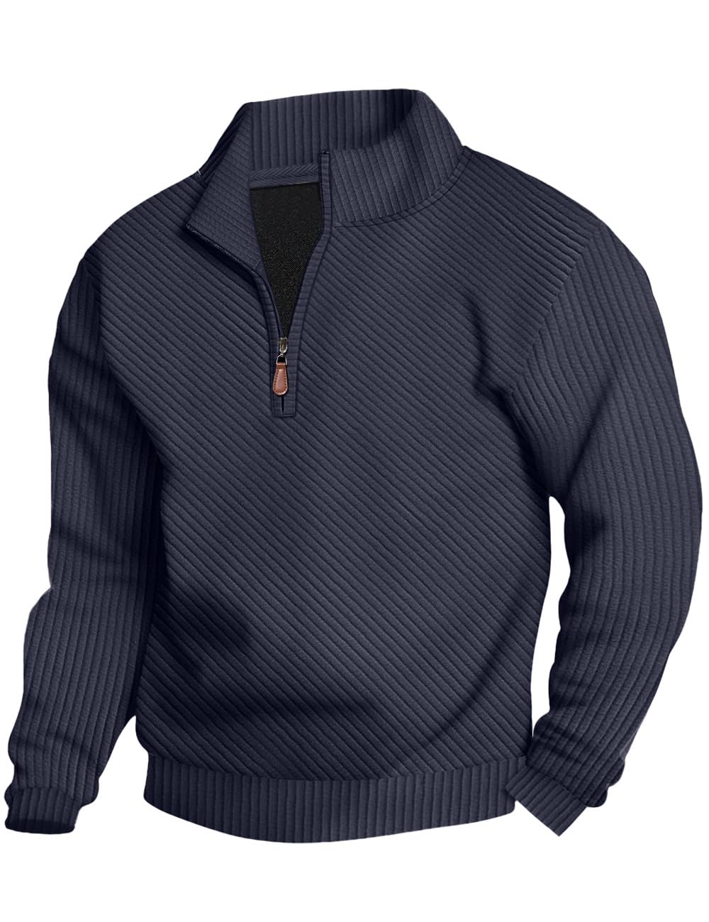 Luvella Mens Sweaters Pullover Sweater Casual Athletic Long Sleeve Quarter Zipper Stand Collar Sweatshirt