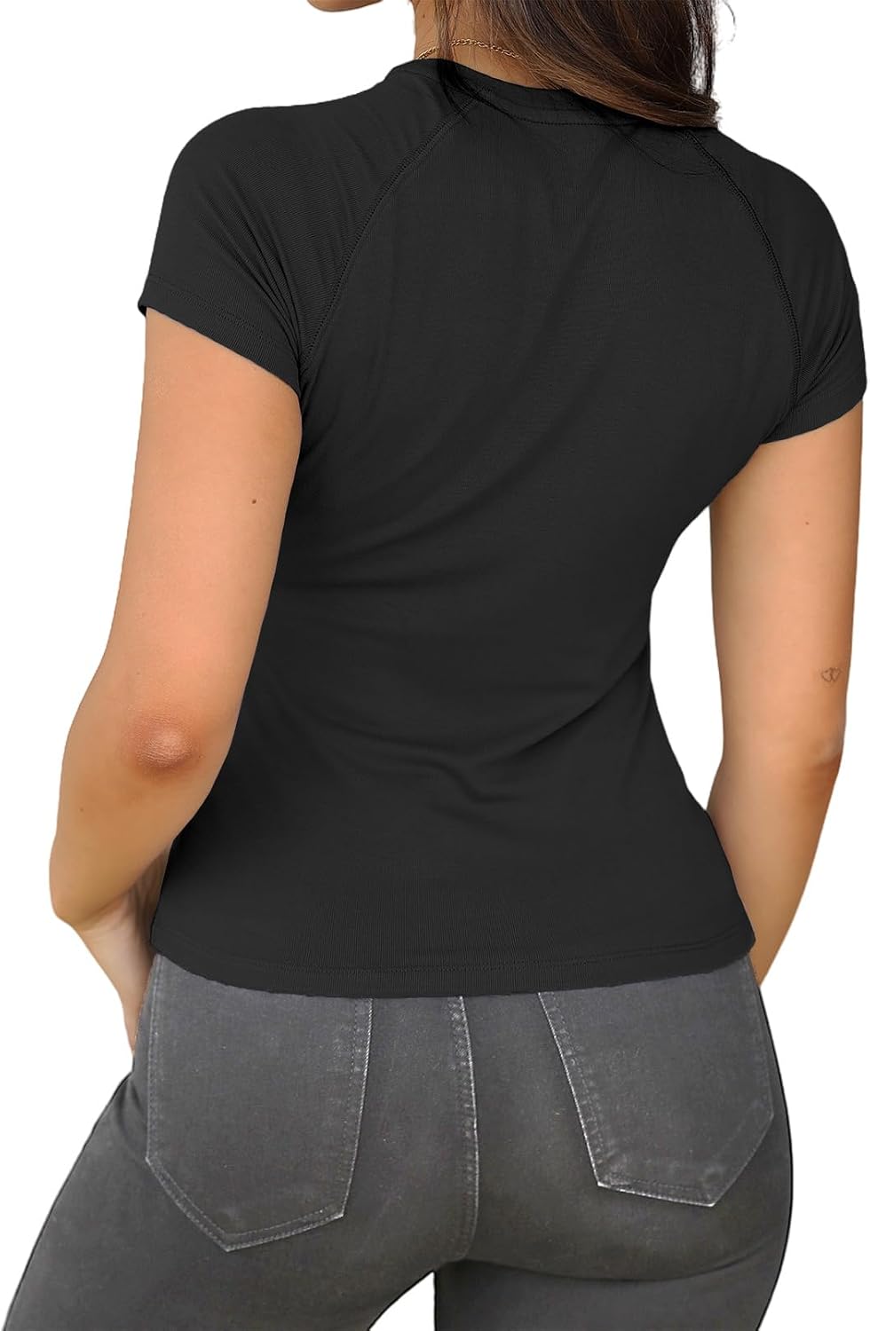 Luvella Women Casual Crewneck Raglan Sleeve Slim Fit T Shirts