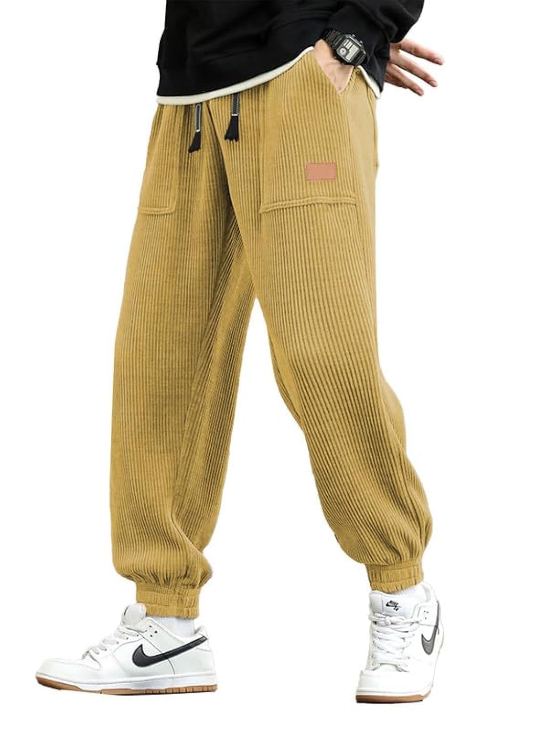 Luvella Mens Corduroy Drawstring Sweatpants Casual Joggers Relaxed Fit Pants
