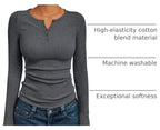 Luvella Long Sleeve Henley Shirts for Women Fall Winter Ribbed Tops