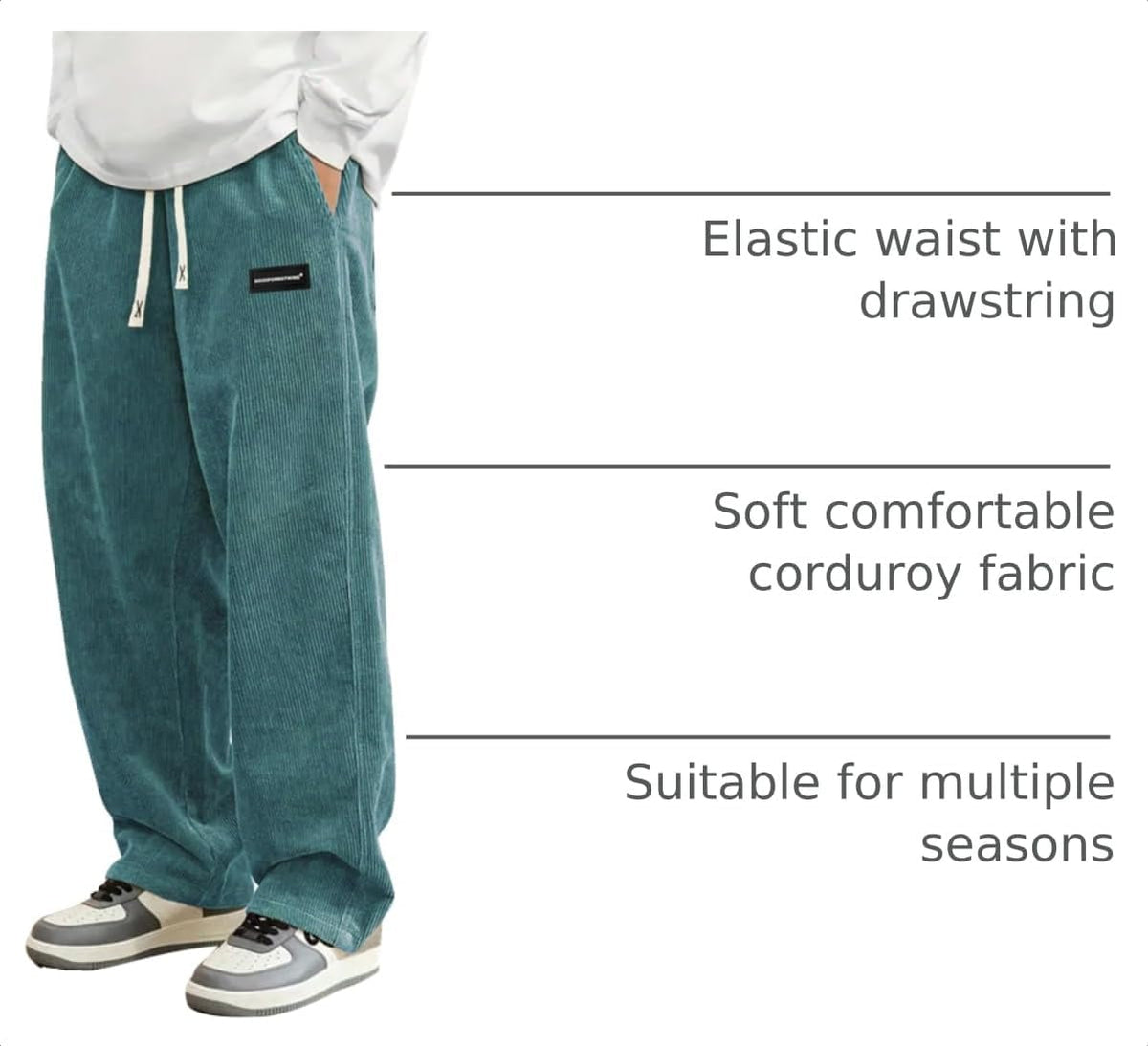 Luvella Mens Corduroy Casual Pants Straight Sweatpants