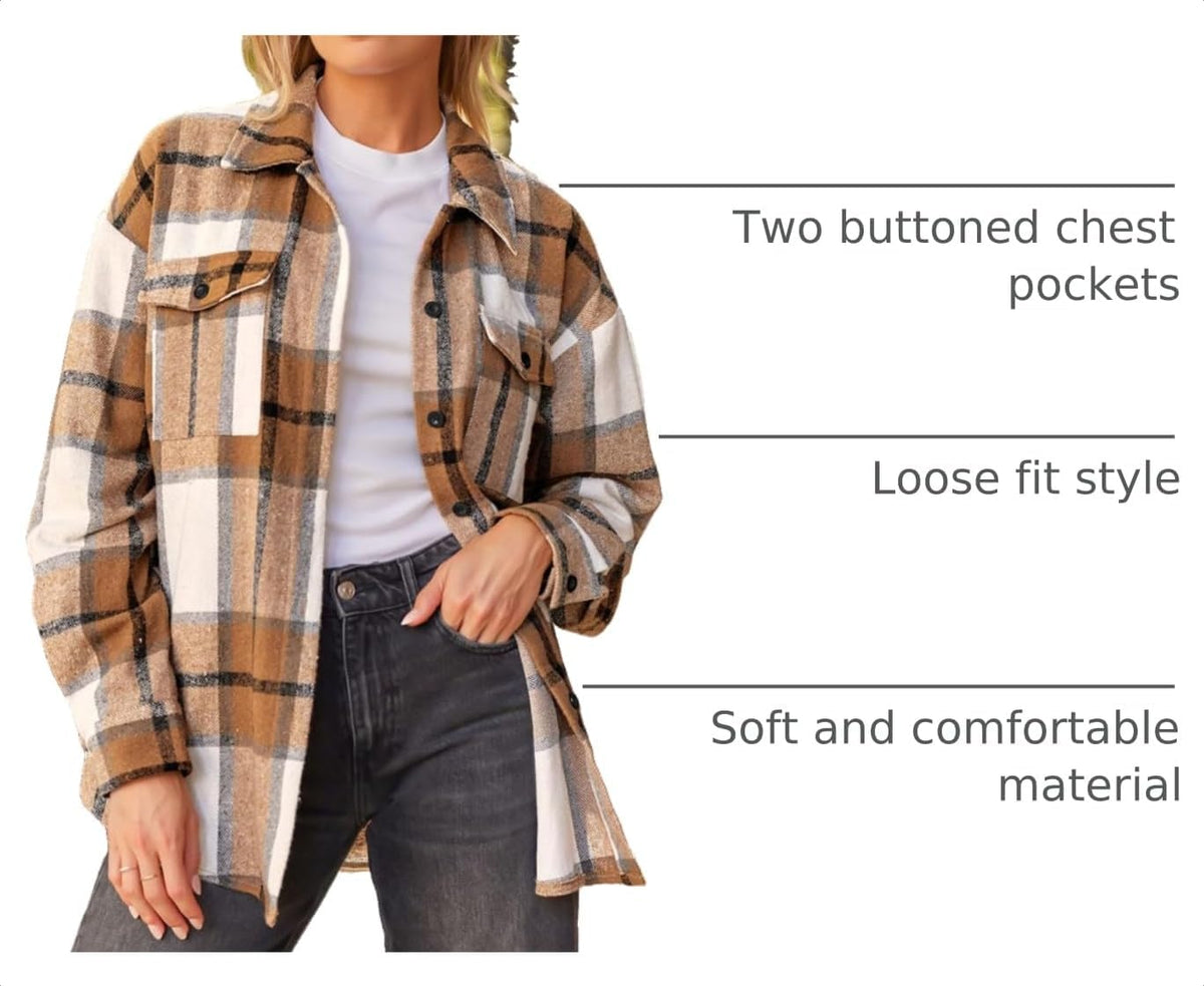 Luvella Shackets for Women Plaid Flannel Shirts