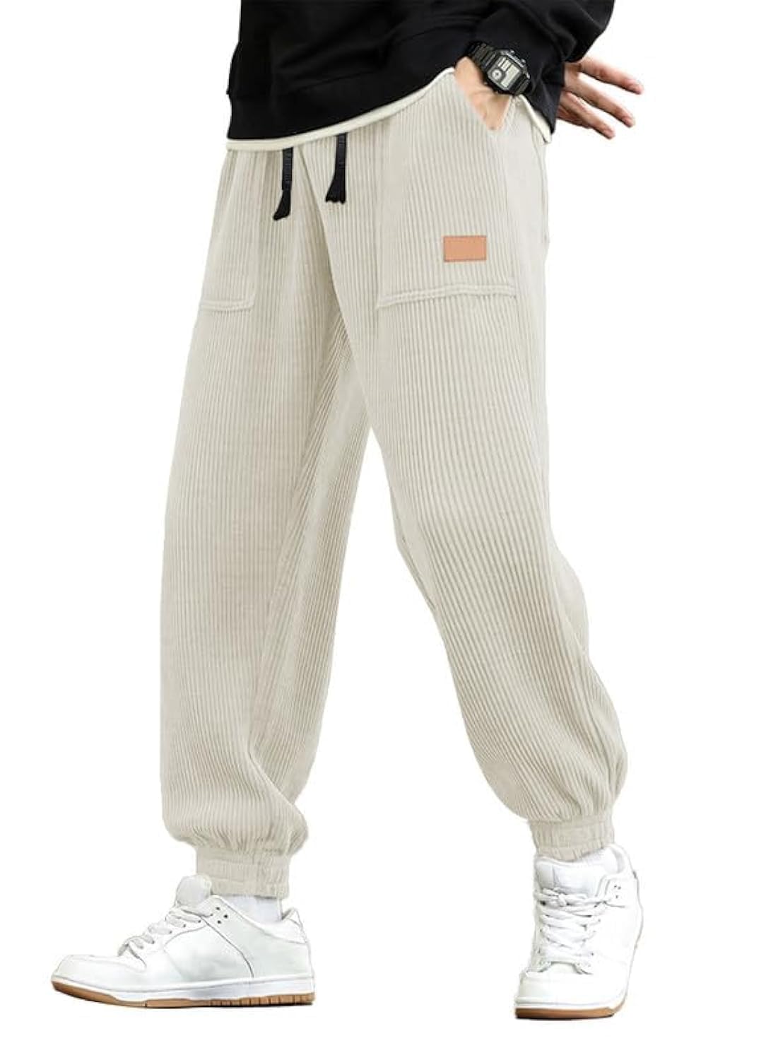 Luvella Mens Corduroy Drawstring Sweatpants Casual Joggers Relaxed Fit Pants