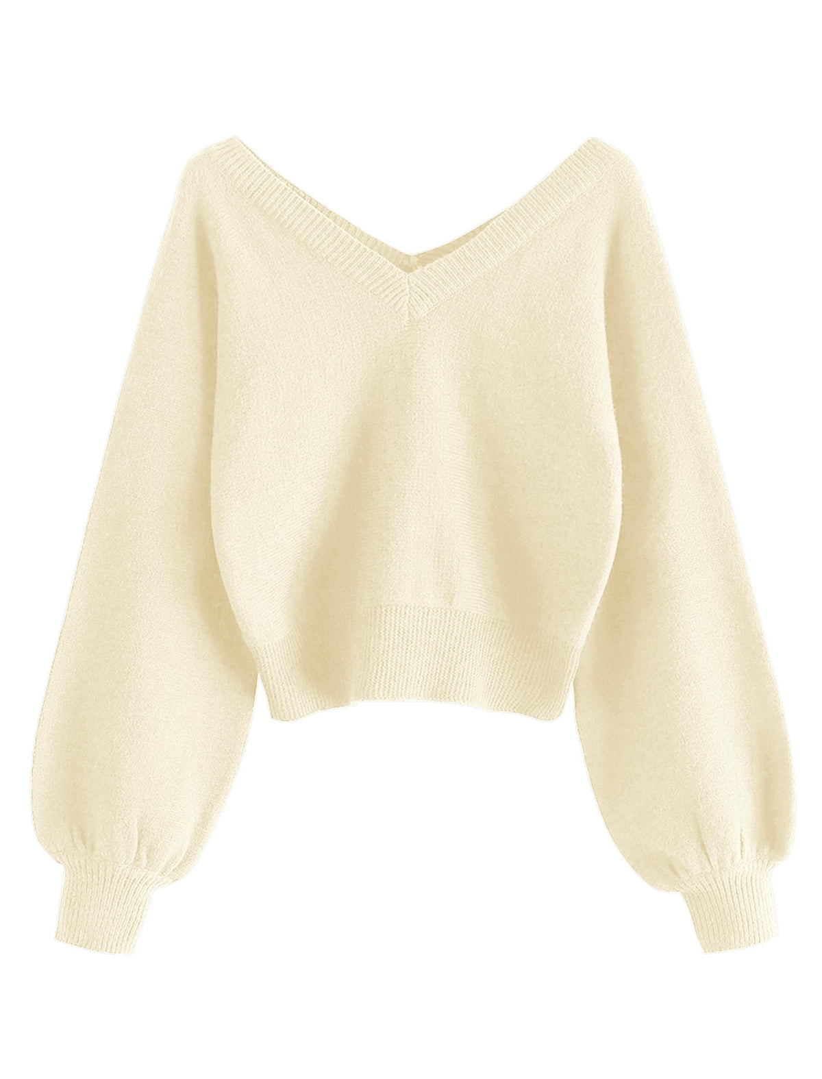 Luvella Women's Cropped Sweater V-Neck Long Sleeve Pullover Jumper Knit Top