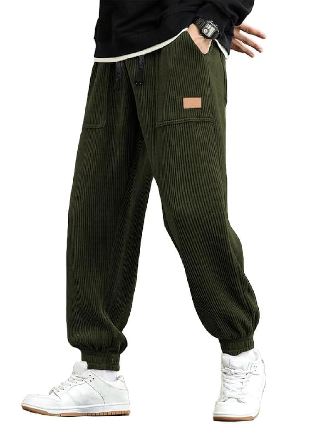 Luvella Mens Corduroy Drawstring Sweatpants Casual Joggers Relaxed Fit Pants