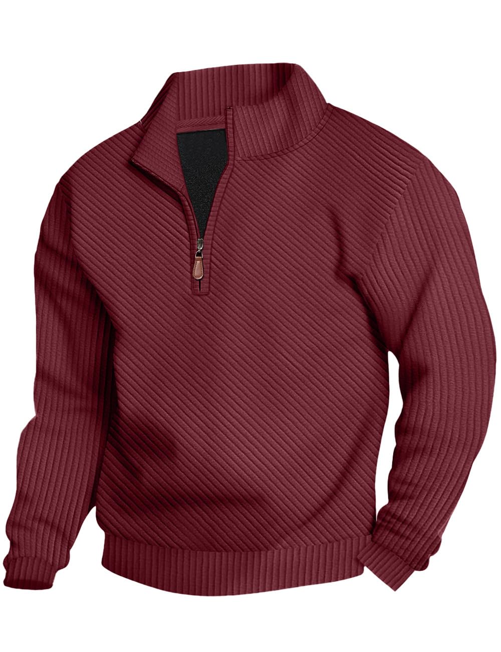Luvella Mens Sweaters Pullover Sweater Casual Athletic Long Sleeve Quarter Zipper Stand Collar Sweatshirt