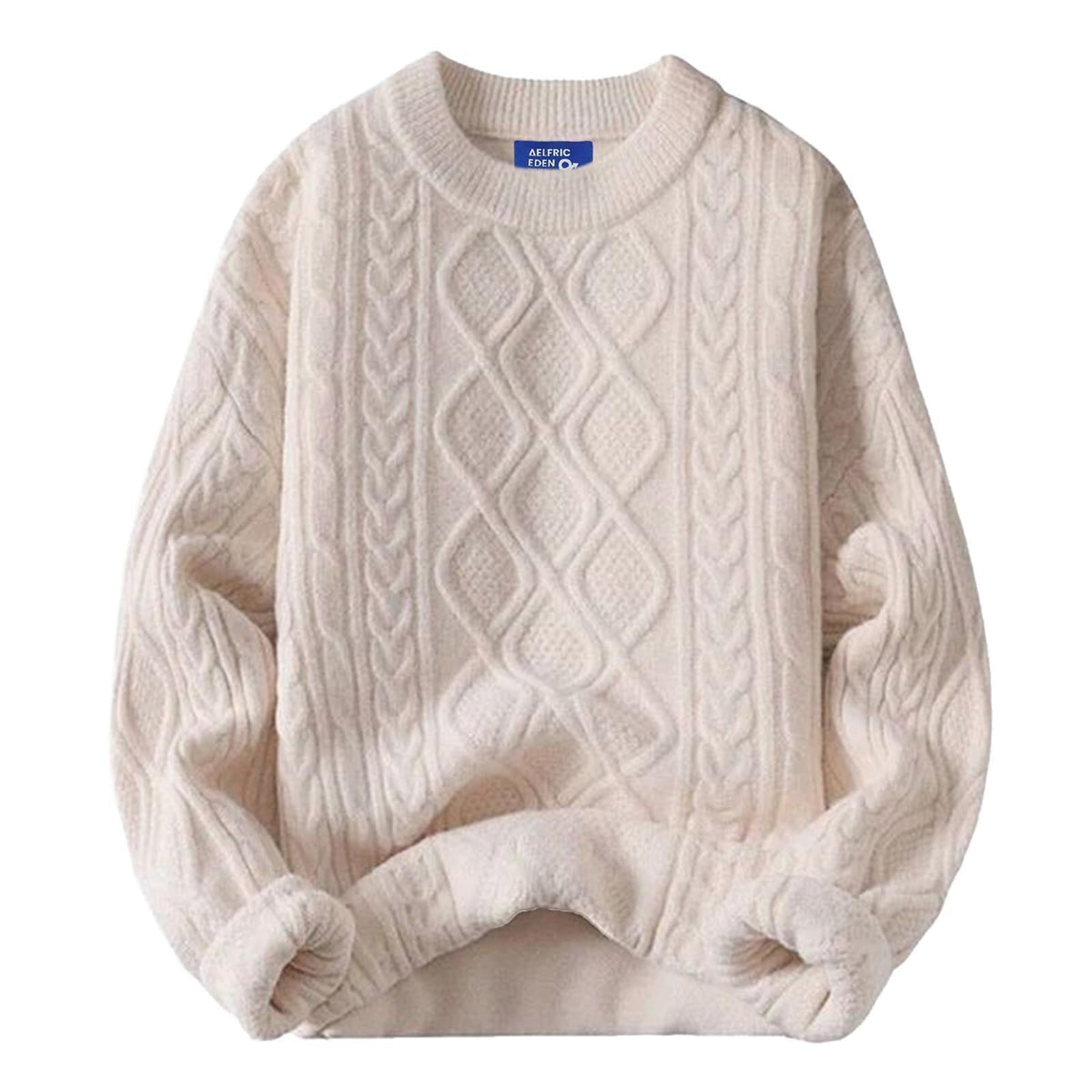Luvella Oversized Sweater 90s Vintage Cable Knit Long Sleeve Women Heavy Crewneck Pullover