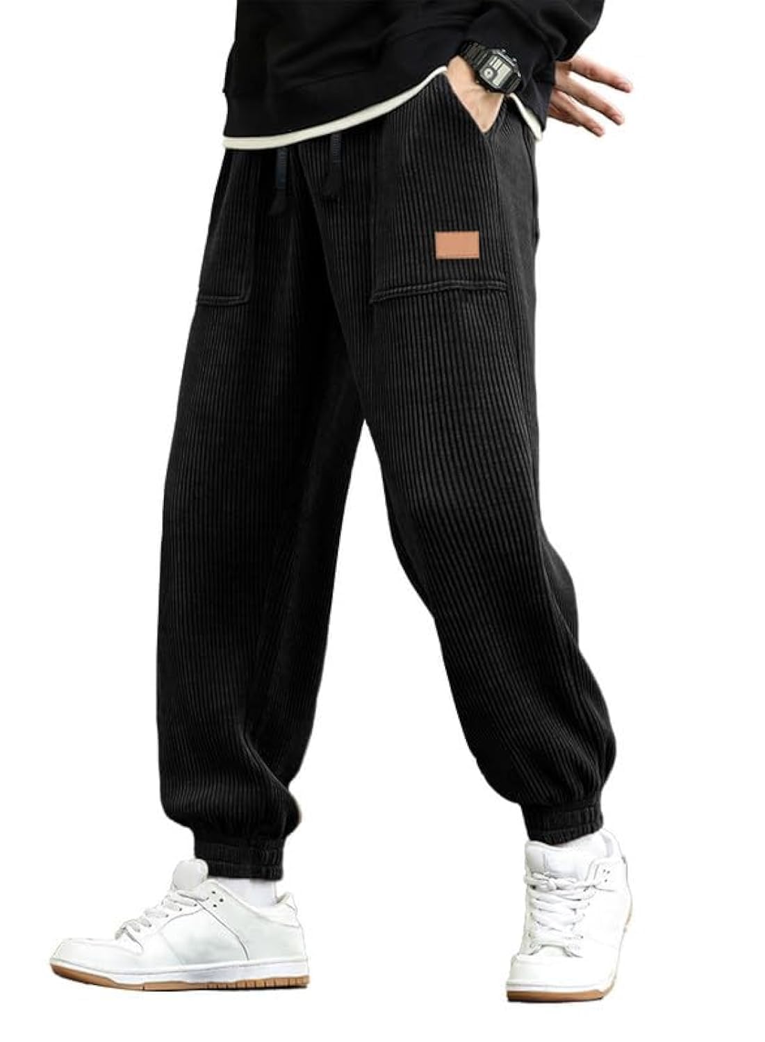 Luvella Mens Corduroy Drawstring Sweatpants Casual Joggers Relaxed Fit Pants