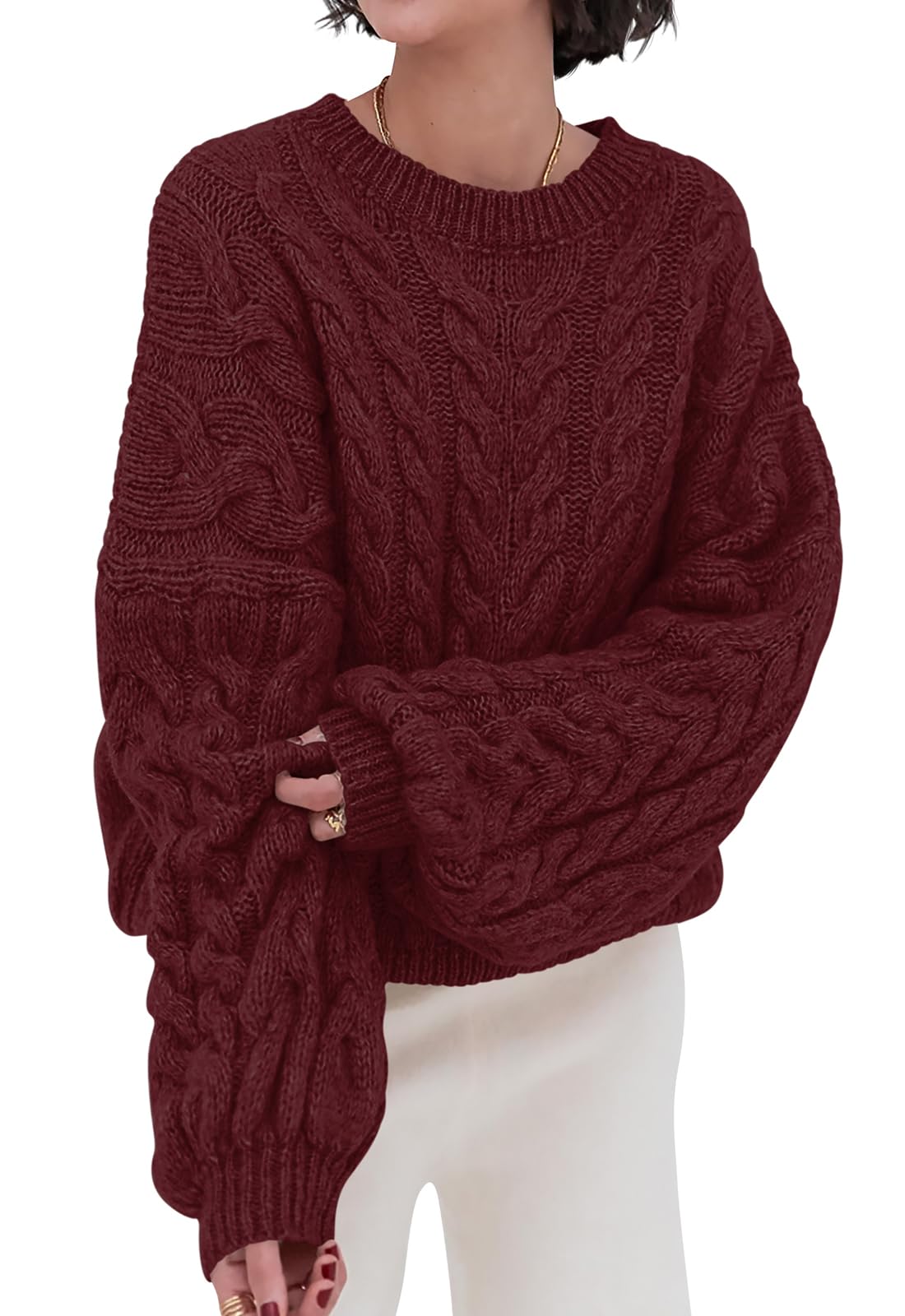 Luvella Womens Sweaters Fall Cable Knit Pullover Oversized Sweater
