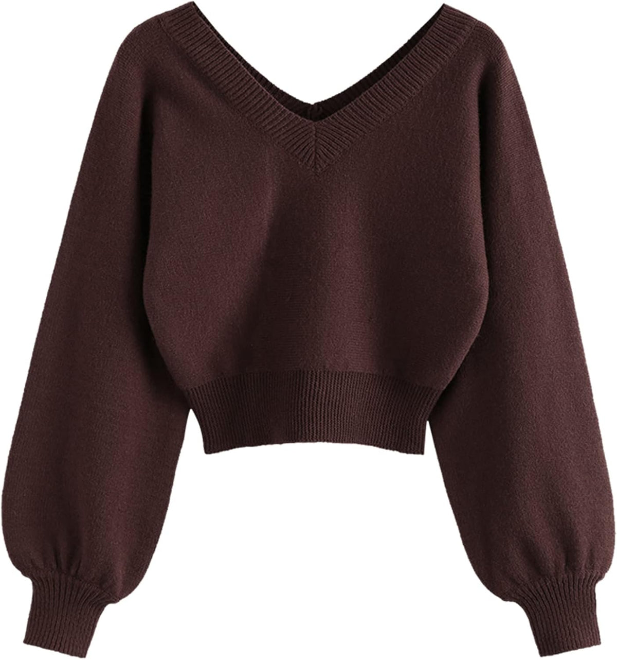Luvella Women's Cropped Sweater V-Neck Long Sleeve Pullover Jumper Knit Top