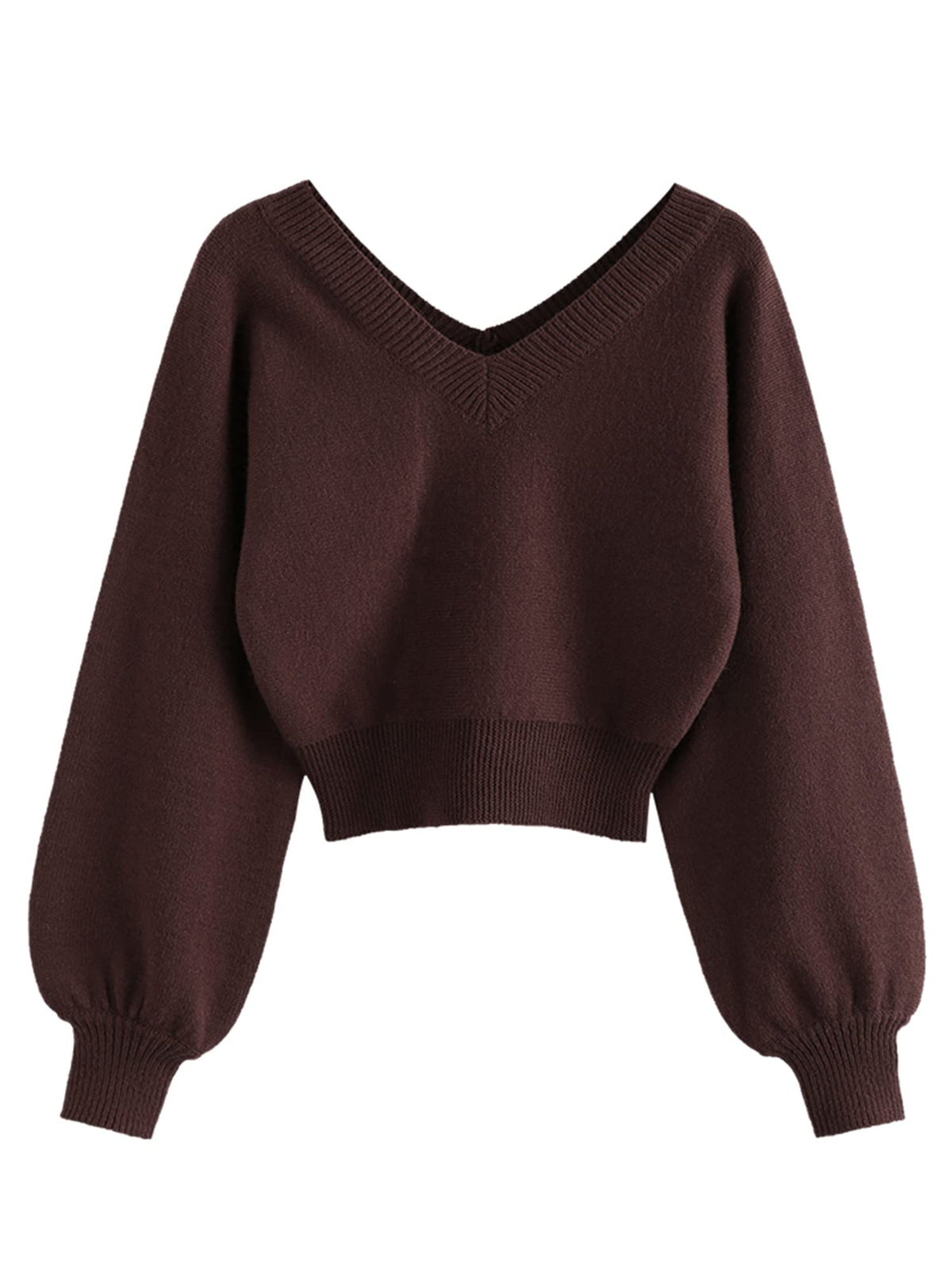 Luvella Women's Cropped Sweater V-Neck Long Sleeve Pullover Jumper Knit Top