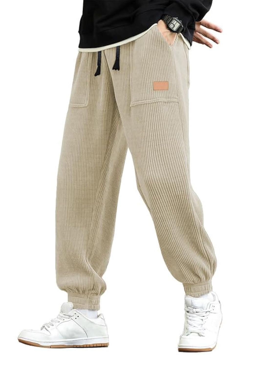 Luvella Mens Corduroy Drawstring Sweatpants Casual Joggers Relaxed Fit Pants