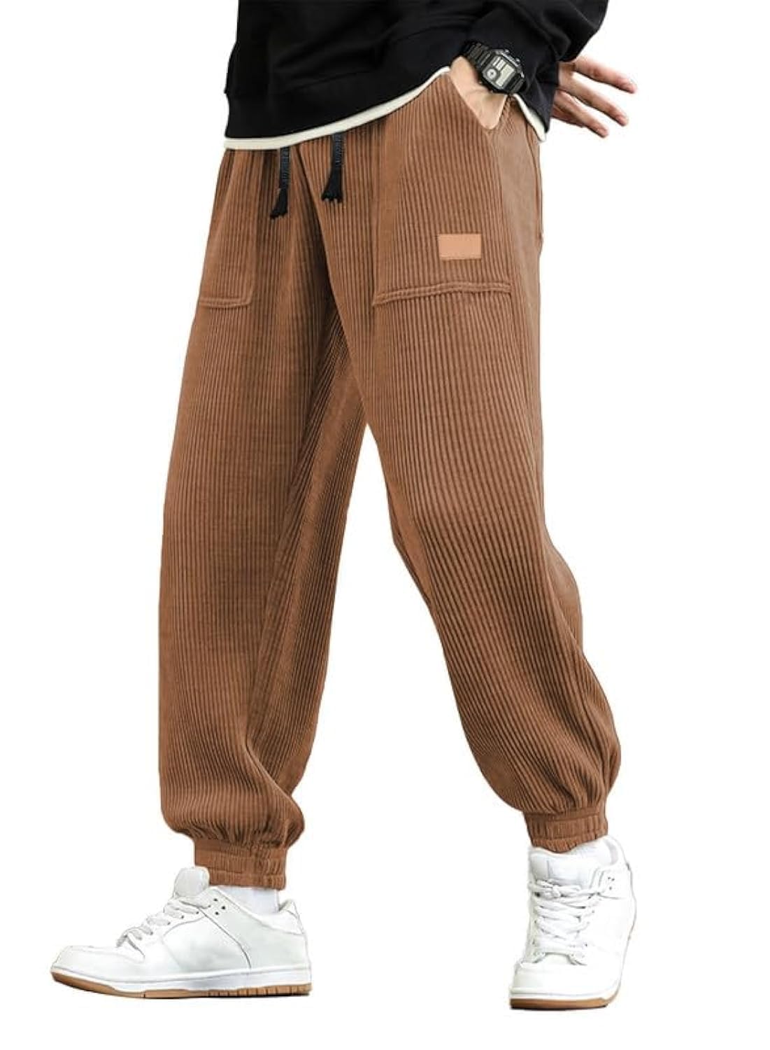 Luvella Mens Corduroy Drawstring Sweatpants Casual Joggers Relaxed Fit Pants