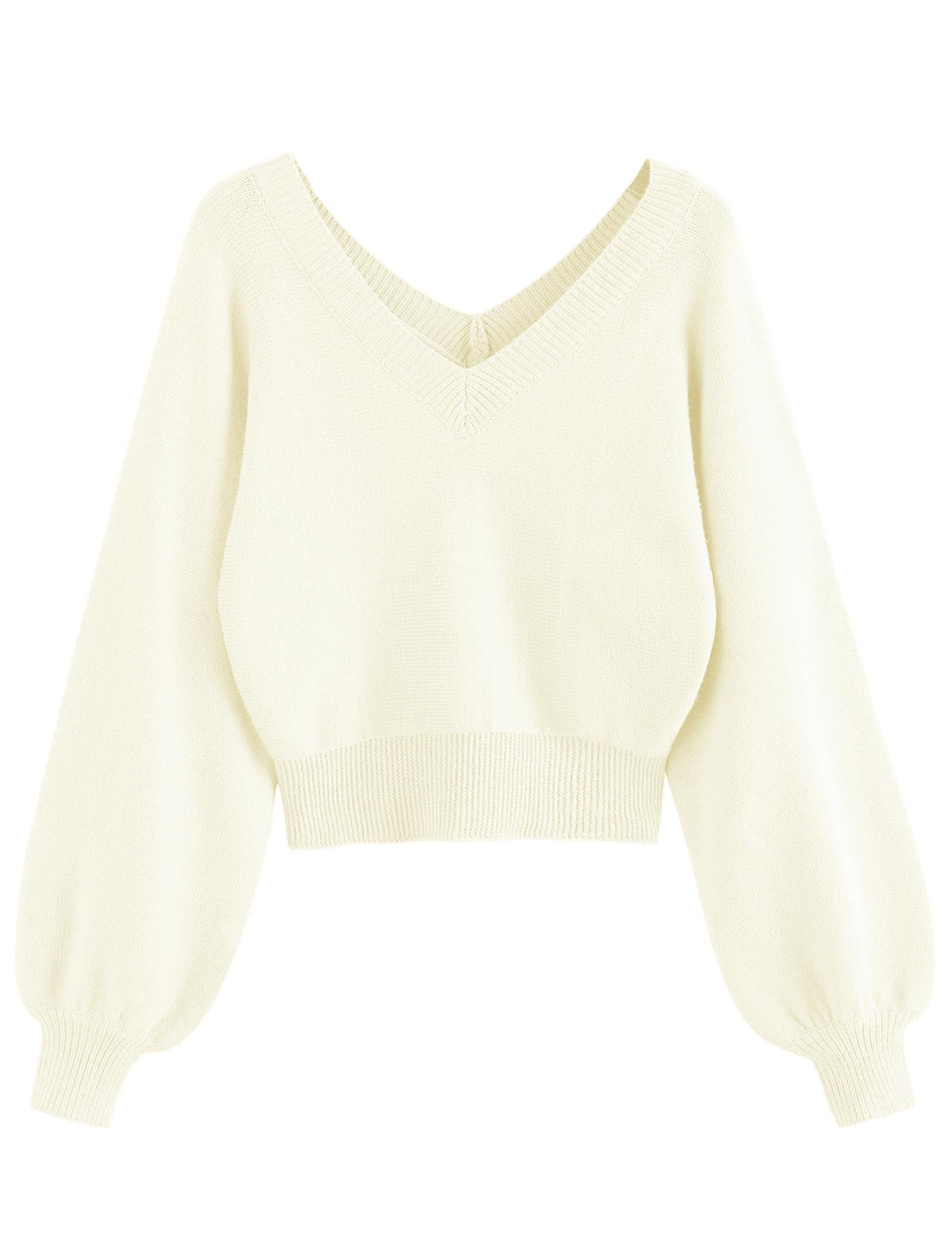 Luvella Women's Cropped Sweater V-Neck Long Sleeve Pullover Jumper Knit Top
