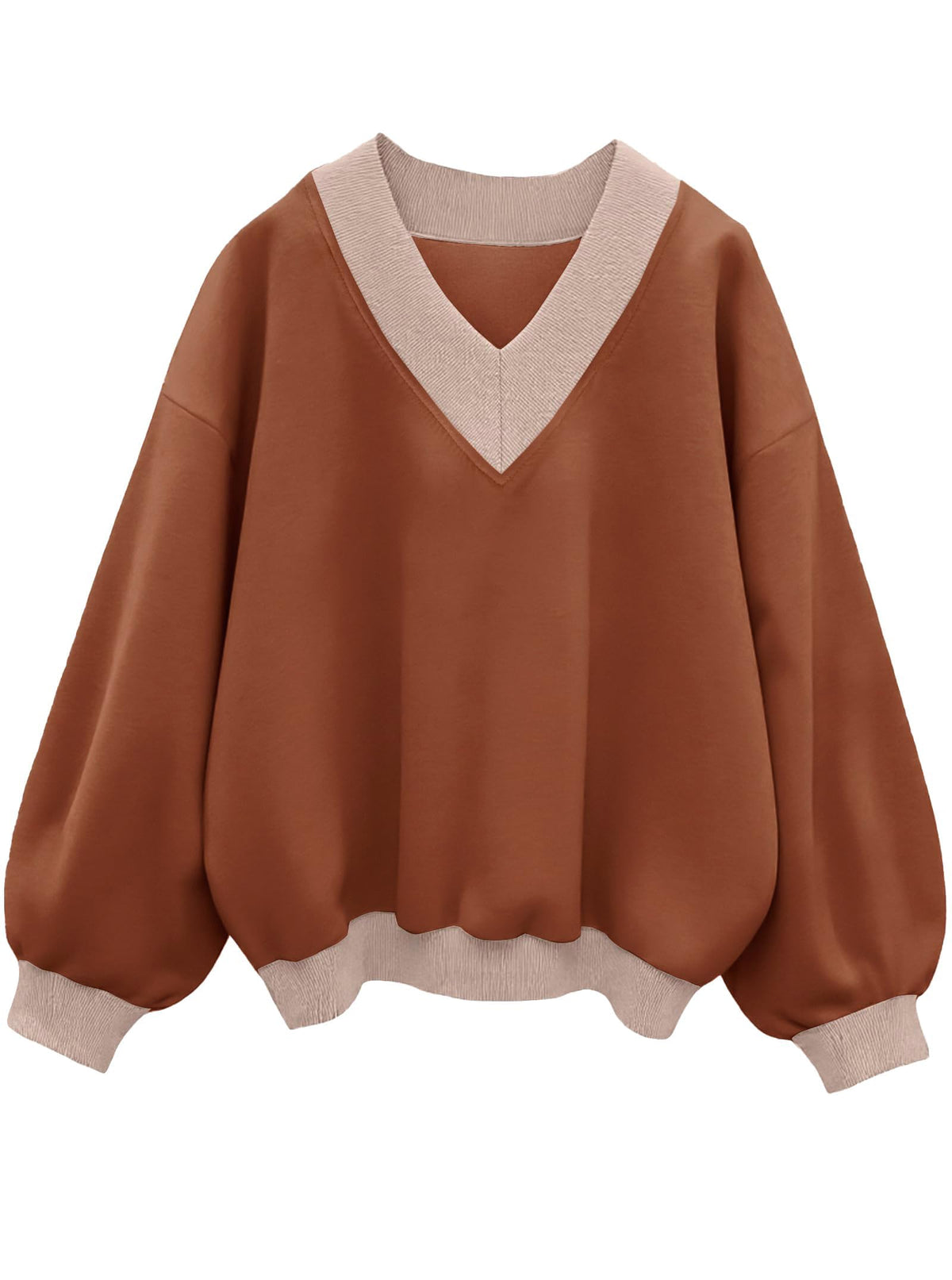 Luvella Womens V Neck Oversized Sweatshirts Long Sleeve Pullover