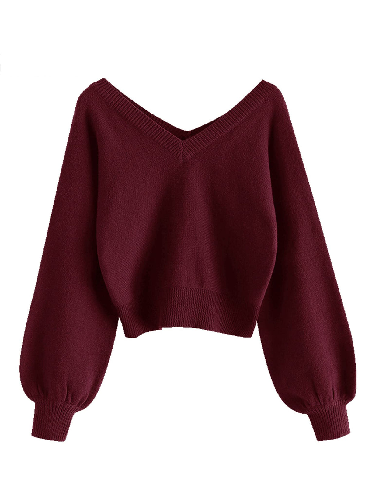 Luvella Women's Cropped Sweater V-Neck Long Sleeve Pullover Jumper Knit Top