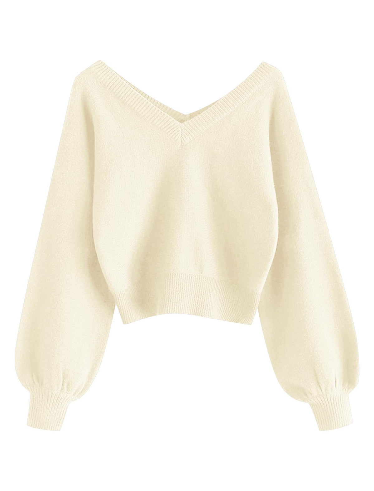 Luvella Women's Cropped Sweater V-Neck Long Sleeve Pullover Jumper Knit Top
