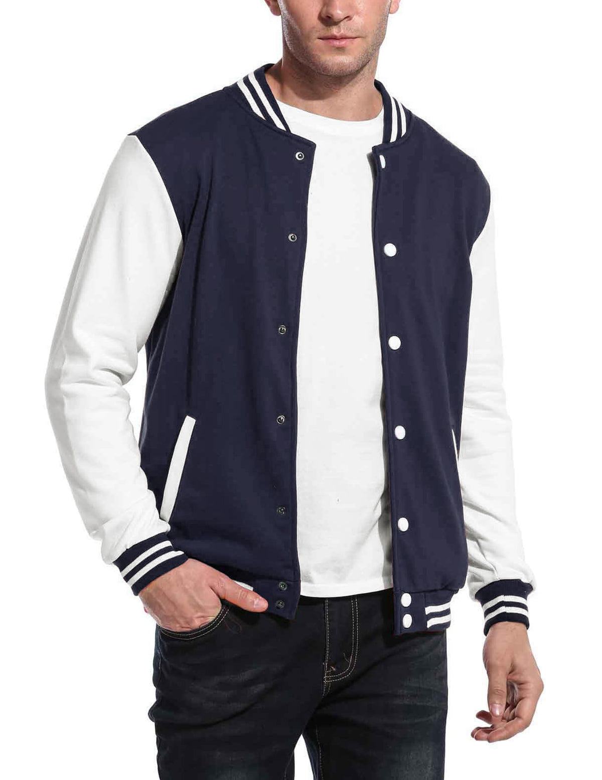 Luvella Men's Fashion Varsity Jacket Causal Slim Fit Cotton Letterman Baseball Bomber Jackets
