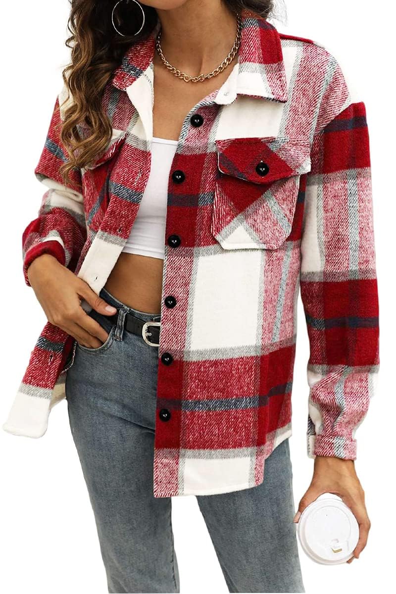 Luvella Shackets for Women Plaid Flannel Shirts