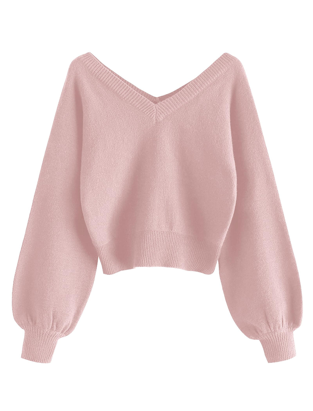 Luvella Women's Cropped Sweater V-Neck Long Sleeve Pullover Jumper Knit Top
