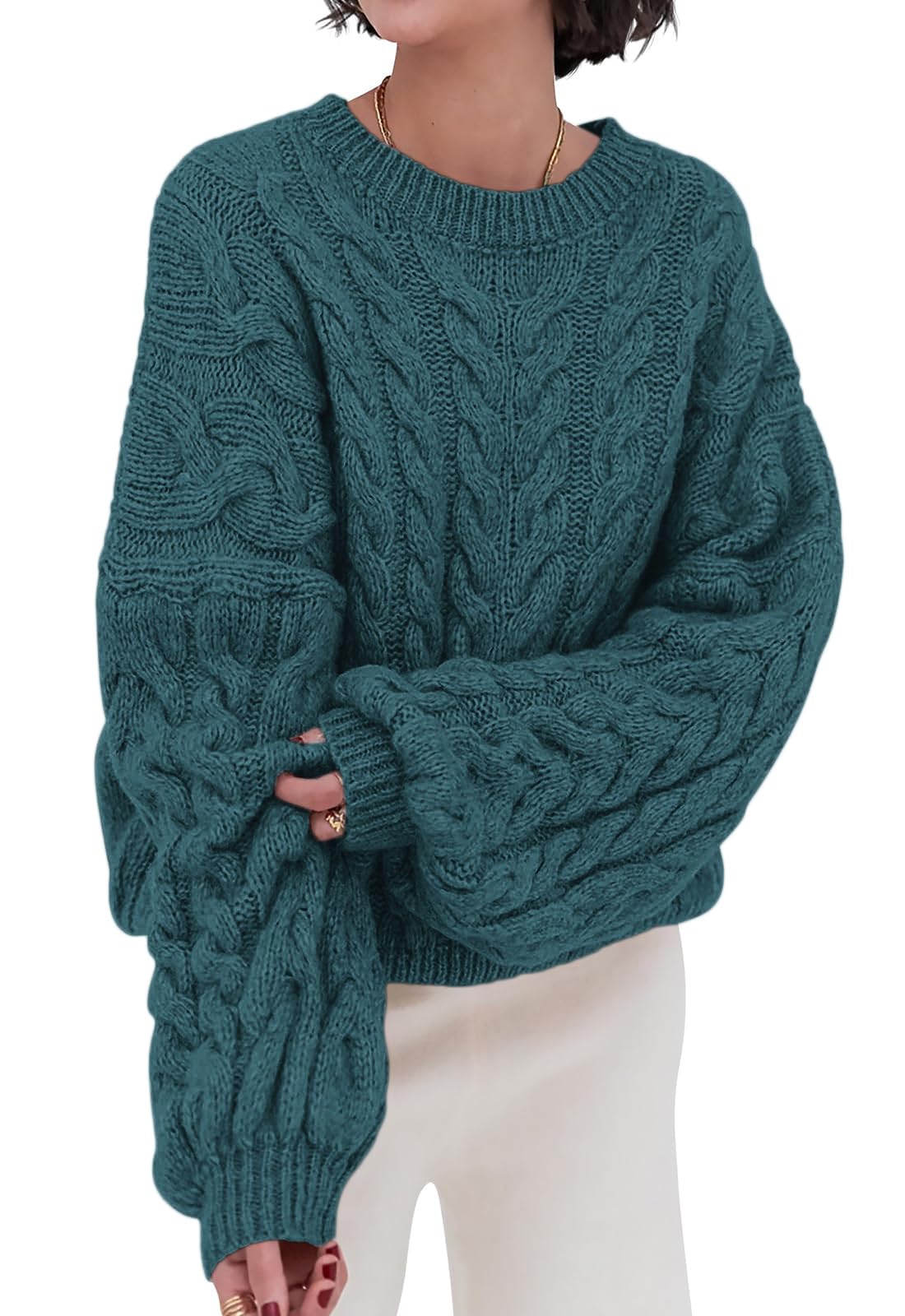 Luvella Womens Sweaters Fall Cable Knit Pullover Oversized Sweater