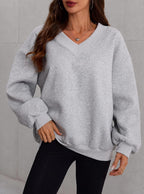 Luvella Womens V Neck Oversized Sweatshirts Long Sleeve Pullover