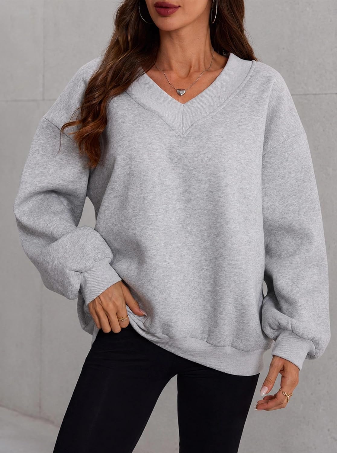 Luvella Womens V Neck Oversized Sweatshirts Long Sleeve Pullover