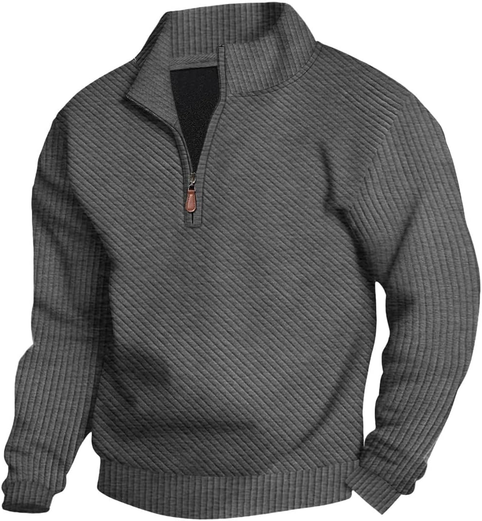 Luvella Mens Sweaters Pullover Sweater Casual Athletic Long Sleeve Quarter Zipper Stand Collar Sweatshirt