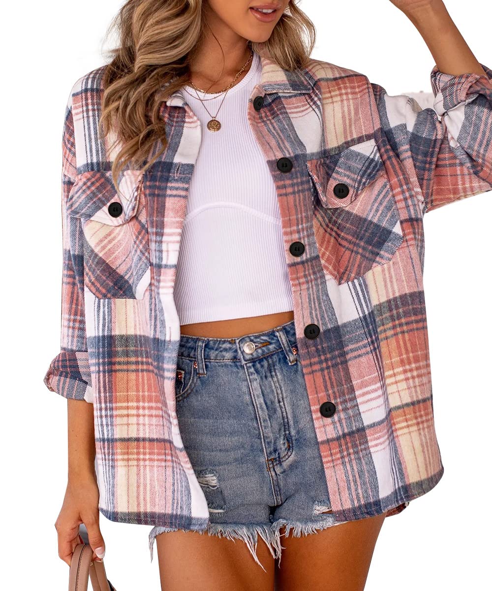 Luvella Shackets for Women Plaid Flannel Shirts